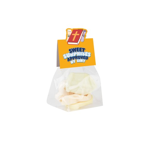 Blokzakje met kopkaartje in eigen vorm en 50 gram snoep