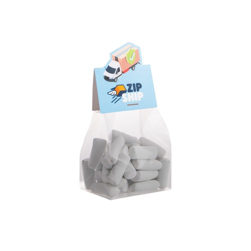 Blokzakje met kopkaartje in eigen vorm en 100 gram snoep