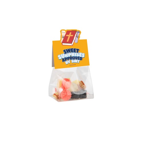 Blokzakje met kopkaartje in eigen vorm en 50 gram snoep