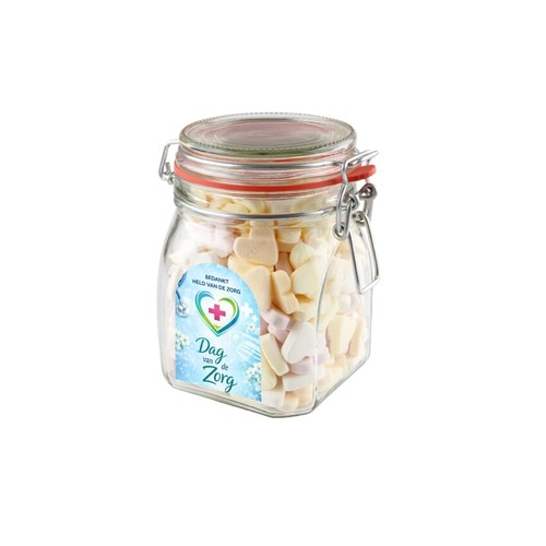 Weckpot 0,9 liter, gevuld met snoep