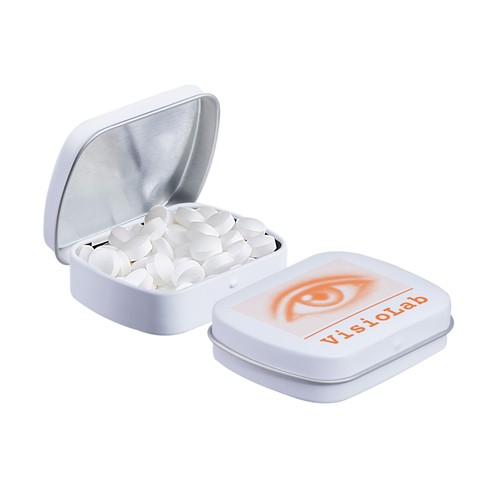 Mini scharnierblikje gevuld met pepermunt