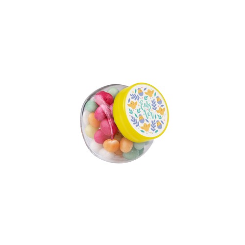 Micro glazen potje 50 ml, gevuld met snoep