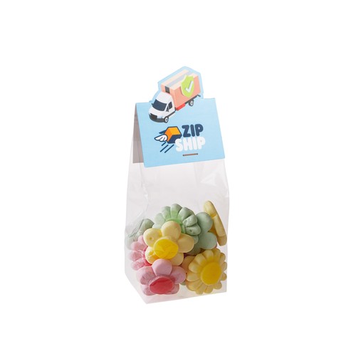 Block bag with head card in your own shape and 100 grams of candy