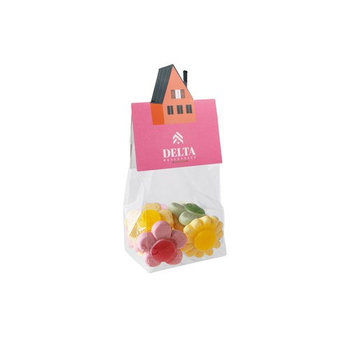 Block bag with head card in your own shape and 50 grams of candy