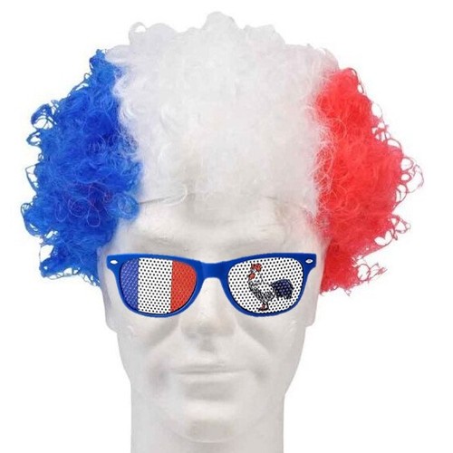 Perruque bouclée TRICOLORE  Bleu Blanc Rouge thumbnail 4