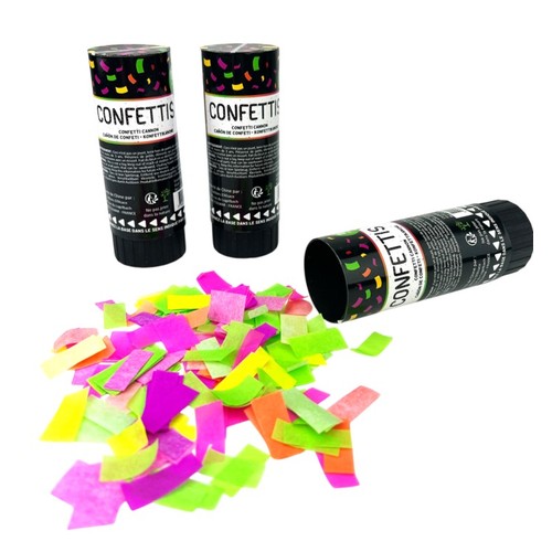 3 canons confettis 11 cm mix NEON FLUO PAPIER DE SOIE thumbnail 6