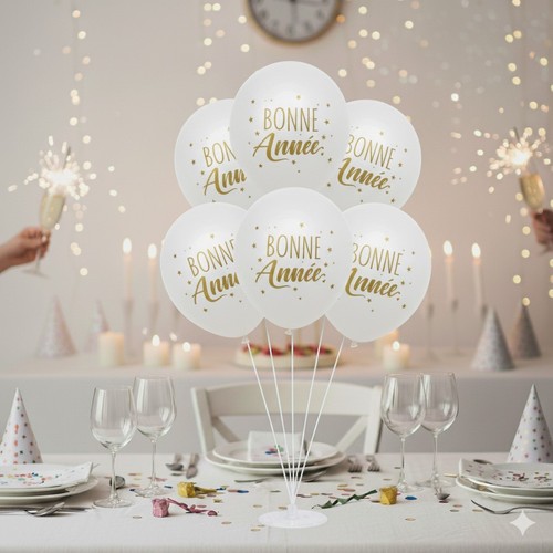 6 Ballons Bonne Année blanc/or 30cm thumbnail 4