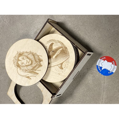 Lot dessous de verre en bois Made in France personnalisé