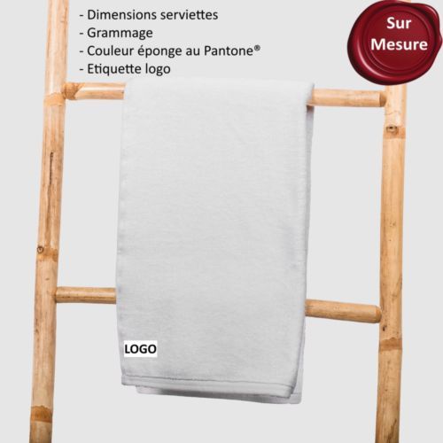 Serviette de mains, visage et cuisine en coton éponge avec étiquette logo personnalisé SUR MESURE