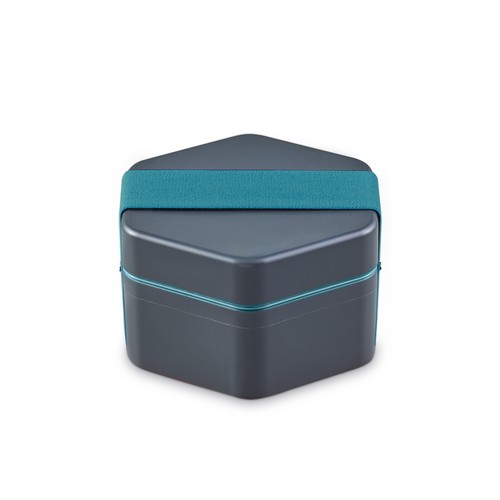Lunchbox personnalisé 1x 500ml Gris + 1 contenant intermédiaire bleu + 1 élastique bleu