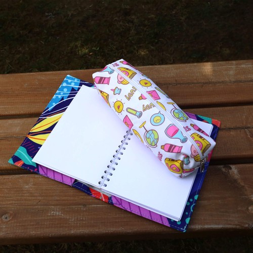 Trousse à crayons en polyester RPET avec impression en quadr