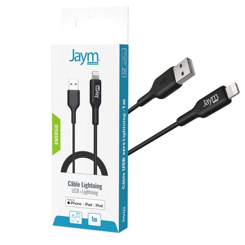 CABLE CHARGE  USB-A VERS LIGHTNING MFI - LONGUEUR 1M - NOIR - - 1