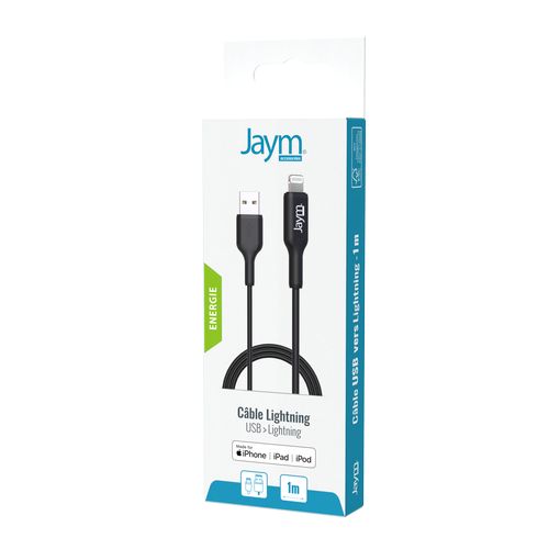 CABLE CHARGE  USB-A VERS LIGHTNING MFI - LONGUEUR 1M - NOIR - - 6