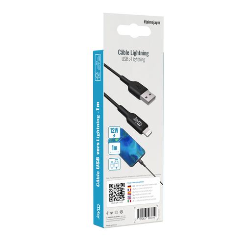 CABLE CHARGE  USB-A VERS LIGHTNING MFI - LONGUEUR 1M - NOIR - - 7