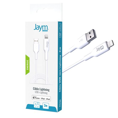 CABLE CHARGE  USB-A VERS LIGHTNING MFI - LONGUEUR 2M - BLANC - - 4