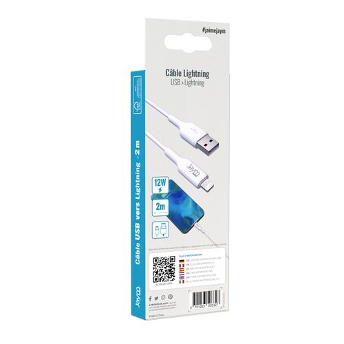 CABLE CHARGE  USB-A VERS LIGHTNING MFI - LONGUEUR 2M - BLANC - - 6