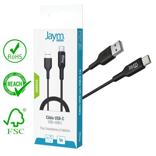 CABLE CHARGE  USB-A VERS USB-C - LONGUEUR 1M - NOIR - - 2