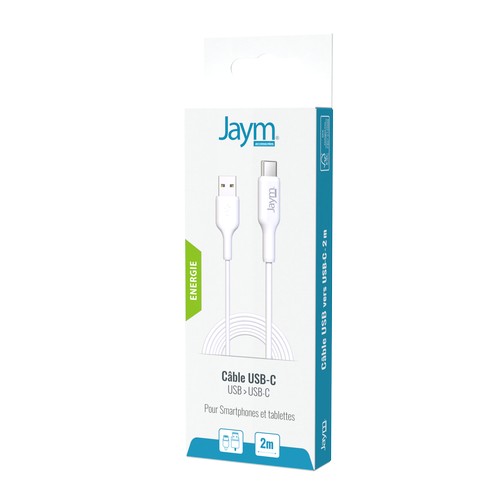 CABLE CHARGE USB-A VERS USB-C - LONGUEUR 2M - BLANC - - 5