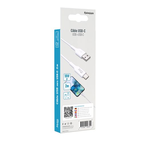 CABLE CHARGE  USB-A VERS USB-C - LONGUEUR 2M - BLANC - - 6