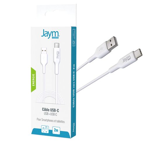 CABLE CHARGE  USB-A VERS USB-C - LONGUEUR 2M - BLANC - - 1