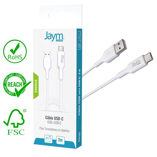 CABLE CHARGE  USB-A VERS USB-C - LONGUEUR 2M - BLANC - - 2