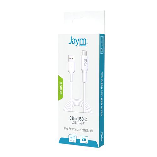 CABLE CHARGE  USB-A VERS USB-C - LONGUEUR 2M - BLANC - - 5