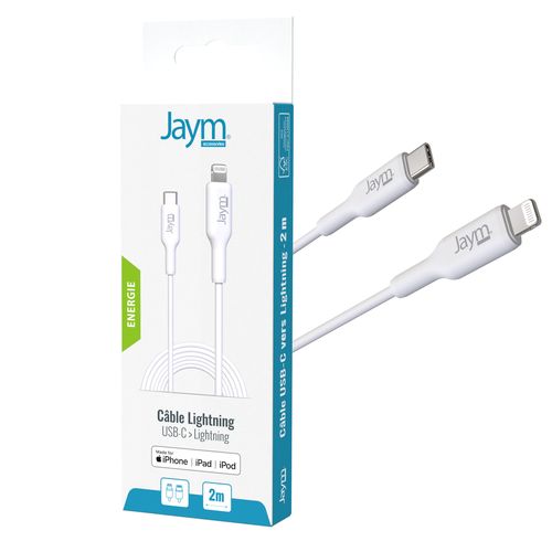 CABLE CHARGE  USB-C VERS LIGHTNING MFI PD 3.0 (30W) - LONGUEUR 2M - BLANC - - 4