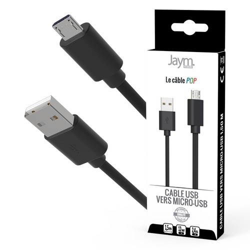 CABLE CHARGE USB-A VERS MICRO-USB - LONGUEUR 1.5M - NOIR - - 1