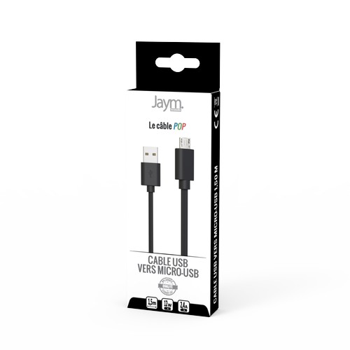 CABLE CHARGE USB-A VERS MICRO-USB - LONGUEUR 1.5M - NOIR - - 4