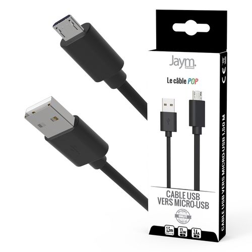 CABLE CHARGE  USB-A VERS MICRO-USB - LONGUEUR  1.5M - NOIR - - 1