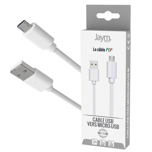 CABLE CHARGE USB-A VERS MICRO-USB - LONGUEUR 1.5M - BLANC - - 1