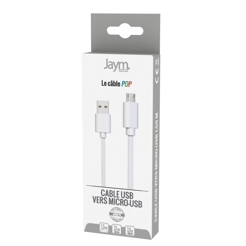 CABLE CHARGE USB-A VERS MICRO-USB - LONGUEUR 1.5M - BLANC - - 4