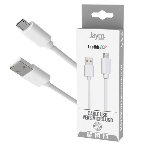CABLE CHARGE  USB-A VERS MICRO-USB - LONGUEUR  1.5M - BLANC - - 1