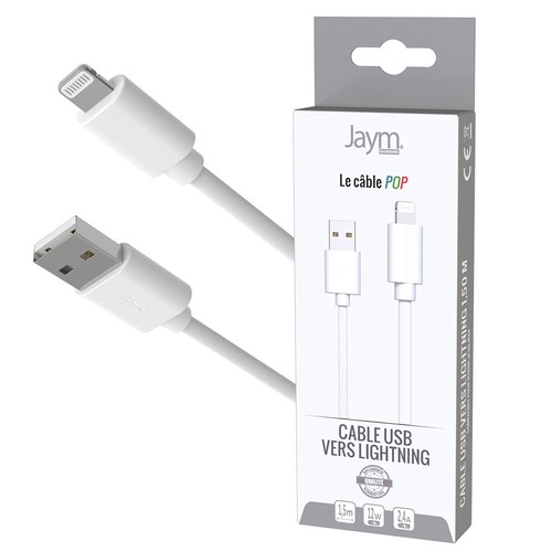 CABLE CHARGE USB-A VERS LIGHTNING - LONGUEUR 1.5M - BLANC - - 1