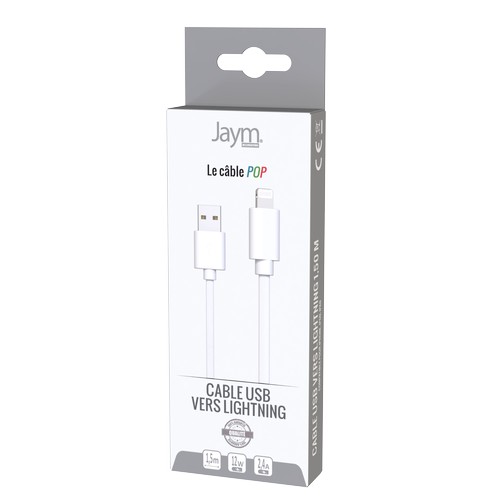 CABLE CHARGE USB-A VERS LIGHTNING - LONGUEUR 1.5M - BLANC - - 4