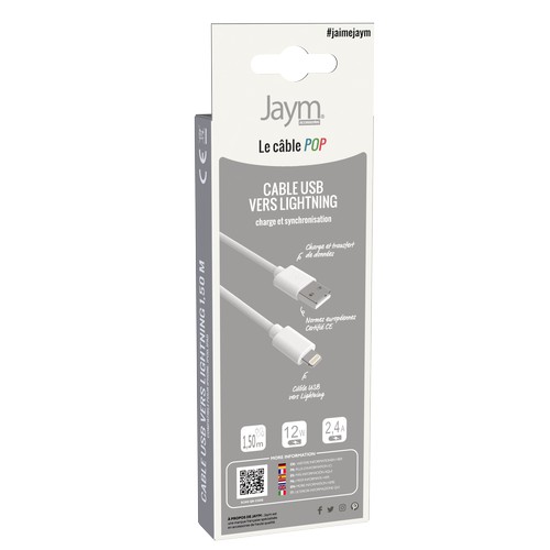 CABLE CHARGE USB-A VERS LIGHTNING - LONGUEUR 1.5M - BLANC - - 5