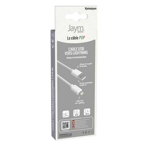 CABLE CHARGE  USB-A VERS LIGHTNING - LONGUEUR 1.5M - BLANC - - 5