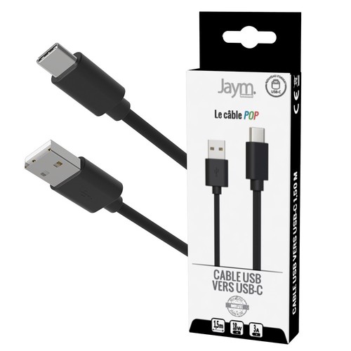 CABLE CHARGE USB-A VERS USB-C - LONGUEUR 1.5M - NOIR - - 1
