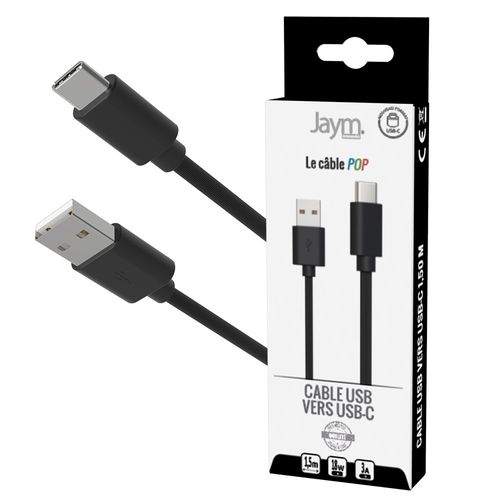 CABLE CHARGE USB-A VERS USB-C - LONGUEUR 1.5M - NOIR - - 1
