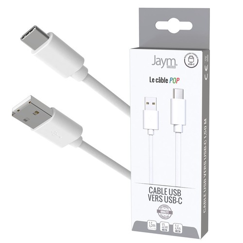 CABLE CHARGE USB-A VERS USB-C - LONGUEUR 1.5M - BLANC - - 1