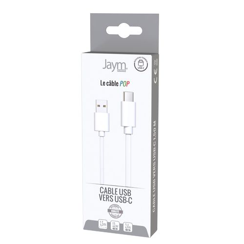 CABLE CHARGE  USB-A VERS USB-C - LONGUEUR 1.5M - BLANC - - 3