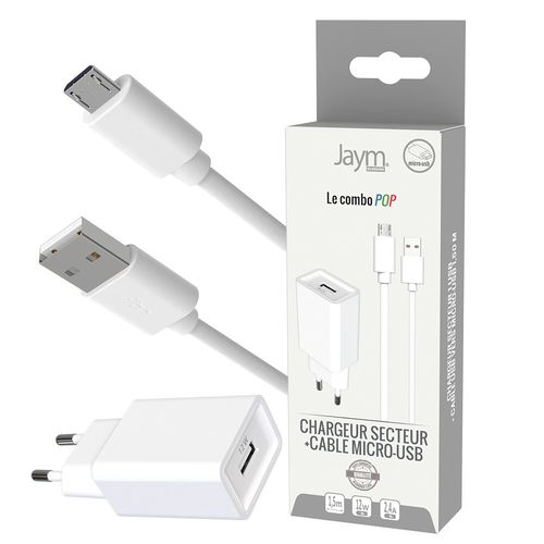 CHARGEUR SECTEUR USB-A + CABLE USB-A VERS MICRO-USB 1.5M - BLANCS - 1