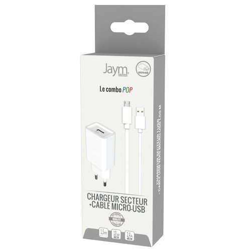 CHARGEUR SECTEUR USB-A + CABLE USB-A VERS MICRO-USB 1.5M - BLANCS - 6