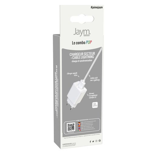 CHARGEUR SECTEUR USB-A + CABLE USB-A VERS LIGHTNING 1.5M - BLANCS - 7