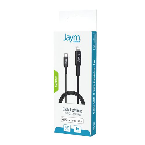 CABLE CHARGE  USB-C VERS LIGHTNING MFI PD 3.0 (30W) - LONGUEUR 1M - NOIR - - 5