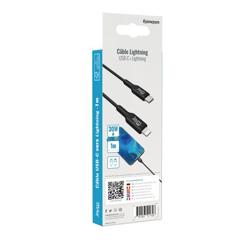 CABLE CHARGE  USB-C VERS LIGHTNING MFI PD 3.0 (30W) - LONGUEUR 1M - NOIR - - 6