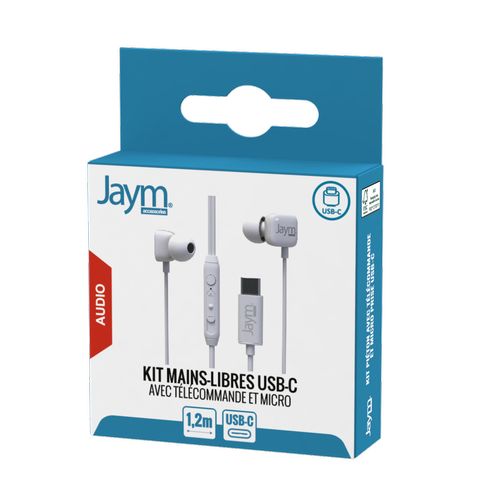 ECOUTEURS INTRA-AURICULAIRE TYPE-C + TELECOMMANDE + MICRO BLANC - JAYM® - 1