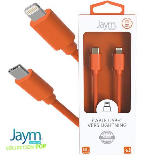 CABLE CHARGE USB-C VERS LIGHTNING PD (27W) - LONGUEUR 1.5M - ORANGE - - 1