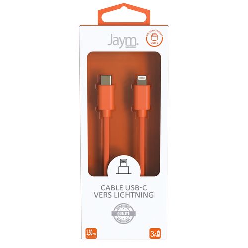 CABLE CHARGE  USB-C VERS LIGHTNING PD (27W) - LONGUEUR 1.5M - ORANGE - - 3