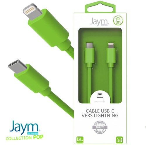 CABLE CHARGE USB-C VERS LIGHTNING PD (27W) - LONGUEUR 1.5M - VERT - - 1